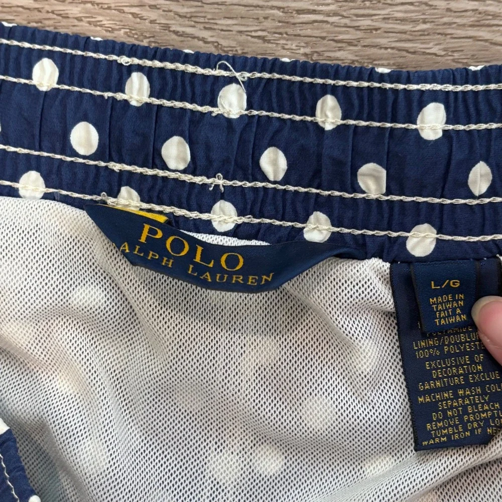 Polo Ralph Lauren Swim Trunks Mens Large Blue Polka Dot Pony Preppy Beach Summer